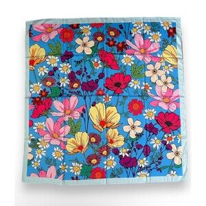 Blue Pink Yellow Flowers Scarf Light Blue Unisex Headscarf Tied 35" X 35"